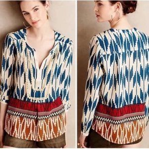 Anthropologie Maeve boho Aztec print v neck sheer tunic  top 12